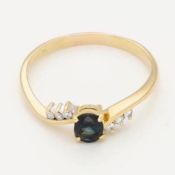 Ring - 18 karaat Geel goud - Diamant - Saffier, Nieuw