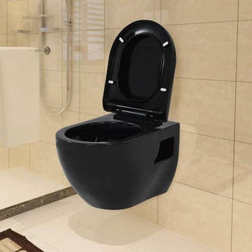 vidaXL Hangend toilet met verborgen stortbak keramiek zwart, Verzenden, Nieuw