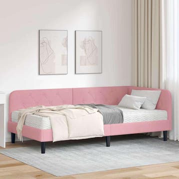 vidaXL Hoekbedframe Roze 100 x 200 cm Fluweel, Verzenden, Nieuw, Stof