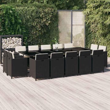 vidaXL 15-delige Tuinset met kussens poly rattan zwart, Verzenden, Nieuw, Tuinset