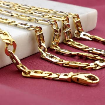 Bicolor gouden marineschakel ketting, Ophalen of Verzenden, Gebruikt, Overige kleuren, Goud