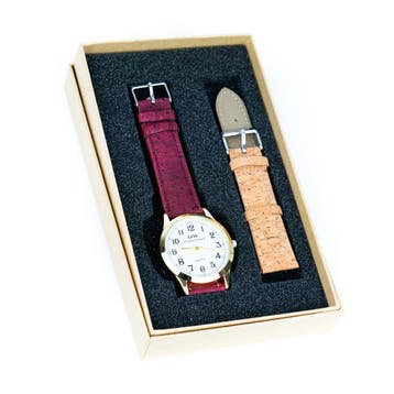 Kurk horloge - Quartz - Bordeaux rood, Ophalen of Verzenden, Nieuw