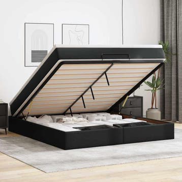 vidaXL Ottoman bed met matras 160x200cm kunstleer zwart, Overige materialen, Verzenden, Zwart, 200 cm