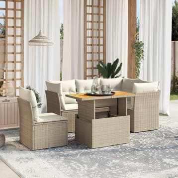 vidaXL 5-delige Loungeset met kussens poly rattan beige, Verzenden, Nieuw, 4 zitplaatsen, Loungeset