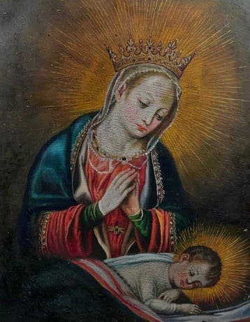 Italiaanse school (XIX) - Madonna in adorazione del Bambino