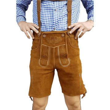 Lederhosen leer - licht bruin - KORT, Verzenden, Nieuw, Feestartikel