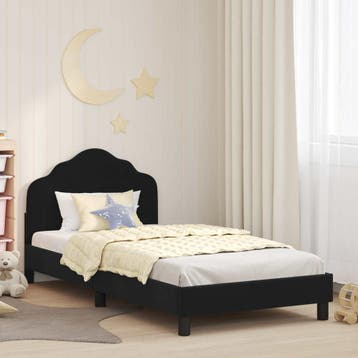 vidaXL Bedframe voor kinderen met hoofdbord Zwart 80 x 200, Verzenden, Nieuw, Zwart, Stof