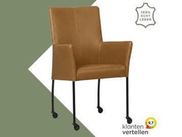 Leren eetkamerstoel Comfort met wieltjes en armleuning -, Huis en Inrichting, Bruin, Nieuw, Leer, Ophalen of Verzenden