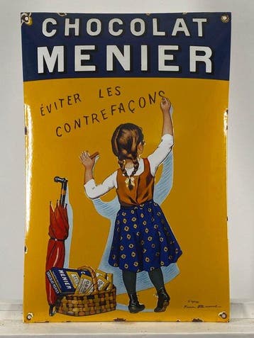 Chocolat Menier - Reclamebord - 60x40cm - Gemaakt van dikke, Antiek en Kunst