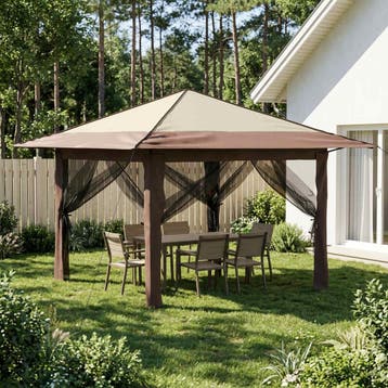 vidaXL Gazebo met 4 Zijwanden Crème en bruin, Verzenden, Nieuw