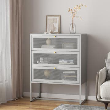 Commode Sund ladekast staal 105x80x40 cm grijs [en.casa], Verzenden, Nieuw in verpakking
