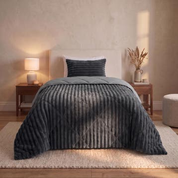 Lazy all-in-one dekbed ribstof - antraciet - 140 x 200 cm |, Verzenden, Nieuw, Grijs