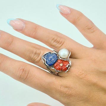 Zilver Ring - CORALLO MEDITERRANEO, Sieraden, Tassen en Uiterlijk, Antieke sieraden