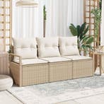 vidaXL Tuinbankenset met kussen 3 pcs Beige en Wit poly, Verzenden, Nieuw, Rotan, 3 zitplaatsen