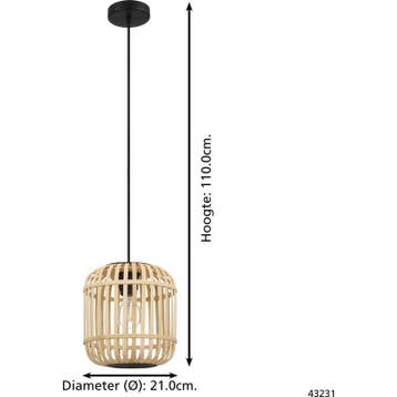 EGLO Bordesley Hanglamp - 1 lichts - Ø21cm. - E27 - bamboe,, Verzenden, Nieuw