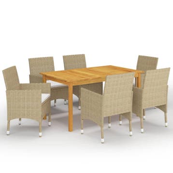 vidaXL 7-delige Tuinset beige, 6 zitplaatsen, Nieuw, Tuinset, Verzenden