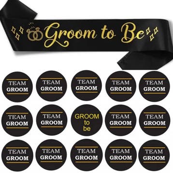 Groom to Be sjerp met 15 buttons Groom en Team Groom, Ophalen of Verzenden, Nieuw, Zwart, Accessoires