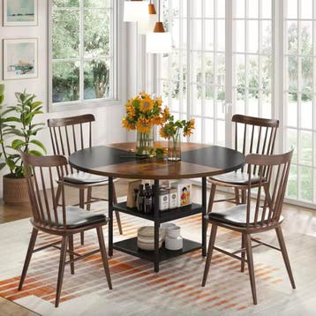 Nieuwe Ronde Eettafel 120 cm – Hout met Opbergplanken, Huis en Inrichting, Tafels | Eettafels, Verzenden, Nieuw, Rond