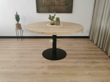 Eiken Ronde tafel met metalen midden bar poot GRATIS BEZORGD, Rond, Nieuw, Vijf personen of meer, Eik rond eikenhout twist matrix spinpoot