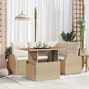 vidaXL Tuin Sofa Set 5 st Beige Poly riet, Verzenden, Nieuw, Rotan, 5 zitplaatsen