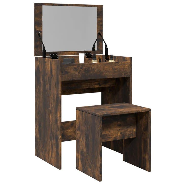 vidaXL Kaptafel met krukje 60x40x113,5 cm gerookt, Huis en Inrichting, Tafels | Kaptafels, Nieuw, Verzenden