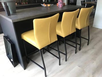 Set van 3 leren barstoelen - geel leer, Ophalen of Verzenden, Nieuw, Leer