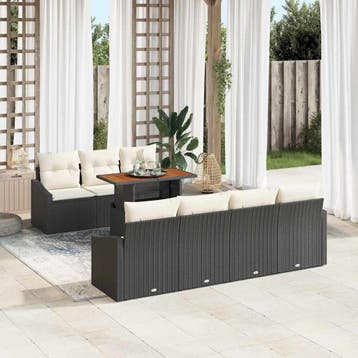 vidaXL Tuinbankenset 8 st Zwart en Crème, Verzenden, Nieuw, 8 zitplaatsen