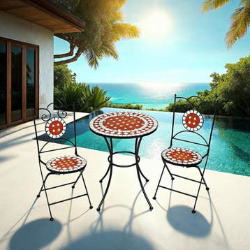 Mozaïek tuinset met 2 stoelen en tafel - bruin, Verzenden, Nieuw