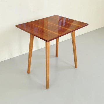 Salontafel - Vurenhout, Mahonie - vintage bijzettafel