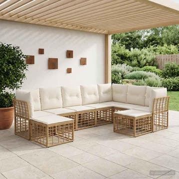 vidaXL Buiten bankenset Natuurlijk en Crème Wit Polyester, Tuin en Terras, Verzenden, Nieuw, Rotan