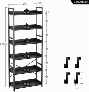 Boekenkast - Boekenrek - Wandkast - 30x60x175 cm - Zwart - R, Huis en Inrichting, Verzenden, Zo goed als nieuw