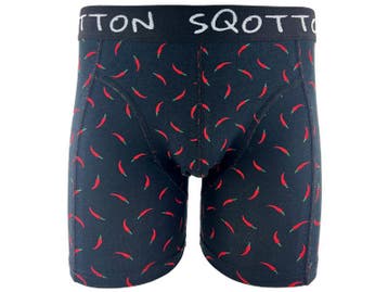Boxershort - SQOTTON® - Chili Peppers - Zwart, Verzenden