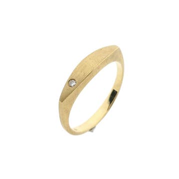 Gouden heren pinkring met diamant; 0,02 ct., 18 tot 19, Gebruikt, Heer, Ophalen of Verzenden