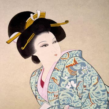 Japanse Bijin-ga Hangende Rol door Shuen – Elegante vrouw in