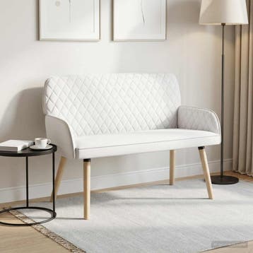 vidaXL 2-zitsbank met massief houten poten 2-zits Wit Linnen, Verzenden, Minder dan 150 cm, Stof, Nieuw