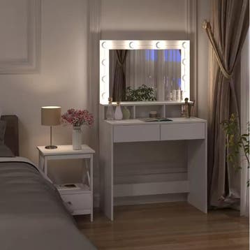 Make-uptafel met LED spiegel, lades en opbergvakken, Verzenden, Nieuw
