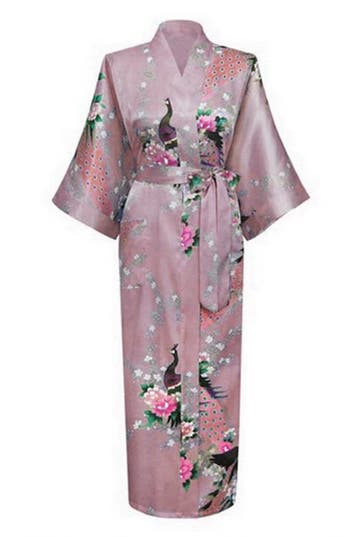 KIMU® Kimono Mauve 3/4 M-L Yukata Satijn Onder de Knie Driek, Kleding | Dames, Carnavalskleding en Feestkleding, Ophalen of Verzenden