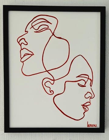 Liesens - Me and you (Handpainted on white canvas met lijst), Antiek en Kunst