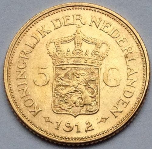 Gouden vijfje 1912 of 5 gulden 1912 Wilhelmina, Postzegels en Munten, Munten | Nederland, Losse munt, 5 gulden, Koningin Wilhelmina