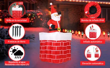 Opblaasbare Kerstman in Schoorsteen 178cm Lichtgevend, Diversen, Verzenden, Nieuw