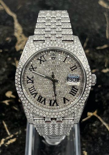 Rolex Datejust 41 - Roman -New  126300 - Iced Out - Diamonds, Staal, Polshorloge, Nieuw, Rolex