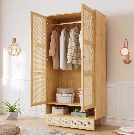 2-Deurs Rotan Kledingkast – Garderobe met Rail 90×45×183 cm, Huis en Inrichting, Kasten | Kledingkasten, Nieuw, Verzenden