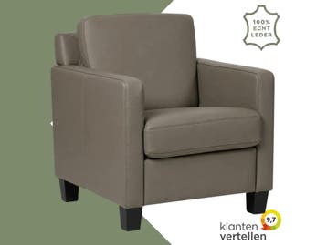 Leren fauteuil Smart - Toledo Smog (grijs) - Poten hout, Nieuw, Ophalen of Verzenden, Bohemian, Eigentijds, Modern, Retro, 50 tot 75 cm