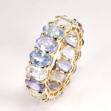 Ring - 14 karaat Geel goud - 9.56ct. tw. Saffier -, Nieuw