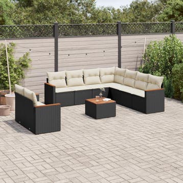 vidaXL 10-delige Loungeset met kussens poly rattan zwart, Verzenden, Nieuw, Loungeset