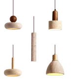 Travertin Houten Hanglamp – Moderne LED Natuursteen Plafondl, Verzenden, Nieuw