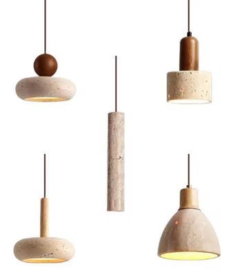 Travertin Houten Hanglamp – Moderne LED Natuursteen Plafondl, Verzenden, Nieuw