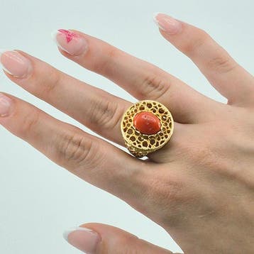 Koraal - Zilver - Ring - CORALLO MEDITERRANEO, Antiek en Kunst