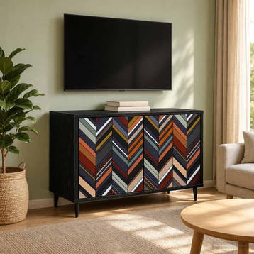 vidaXL Tv-meubel OMMEN 69 x 33 x 50,5 cm Zwart eiken Bewerkt, Minder dan 50 cm, Verzenden, Nieuw, Minder dan 100 cm