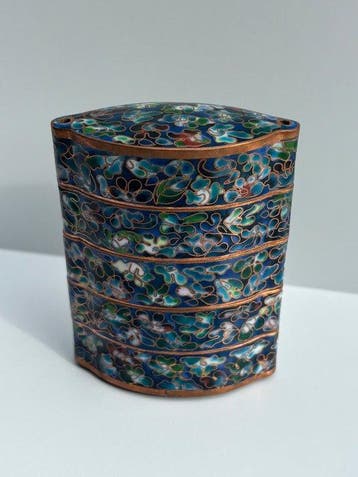 Koper, cloisonné-emaille, zijde, glas - Koper,